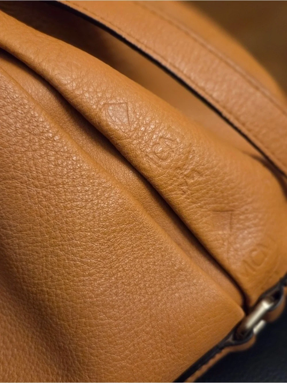 Authentic MCM Heritage Leather Drawstring Bucket Bag - Cognac Tan